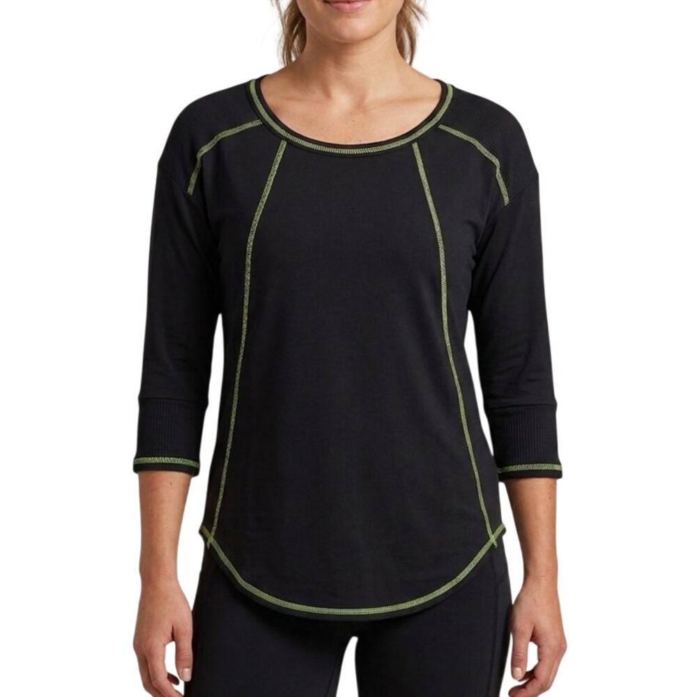 Rock & Republic Black Casual Top Yellow Seam Stretch Oversize XS Gothic Pullover
